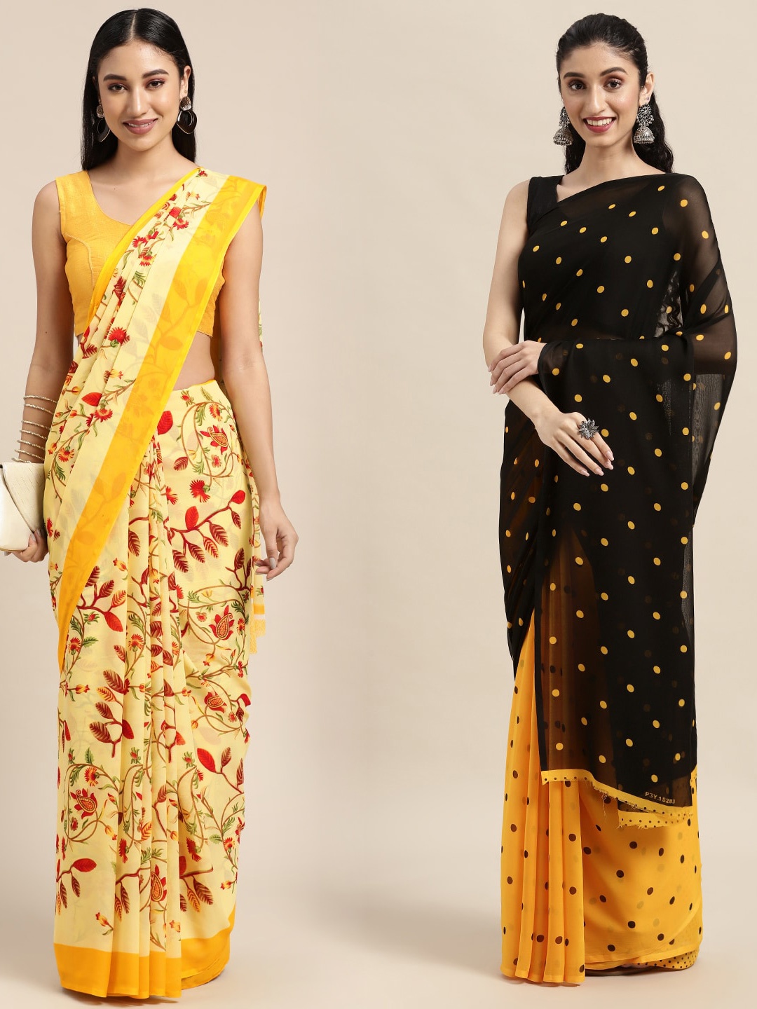 

KALINI Pack Of 2 Yellow & Black Floral Saree