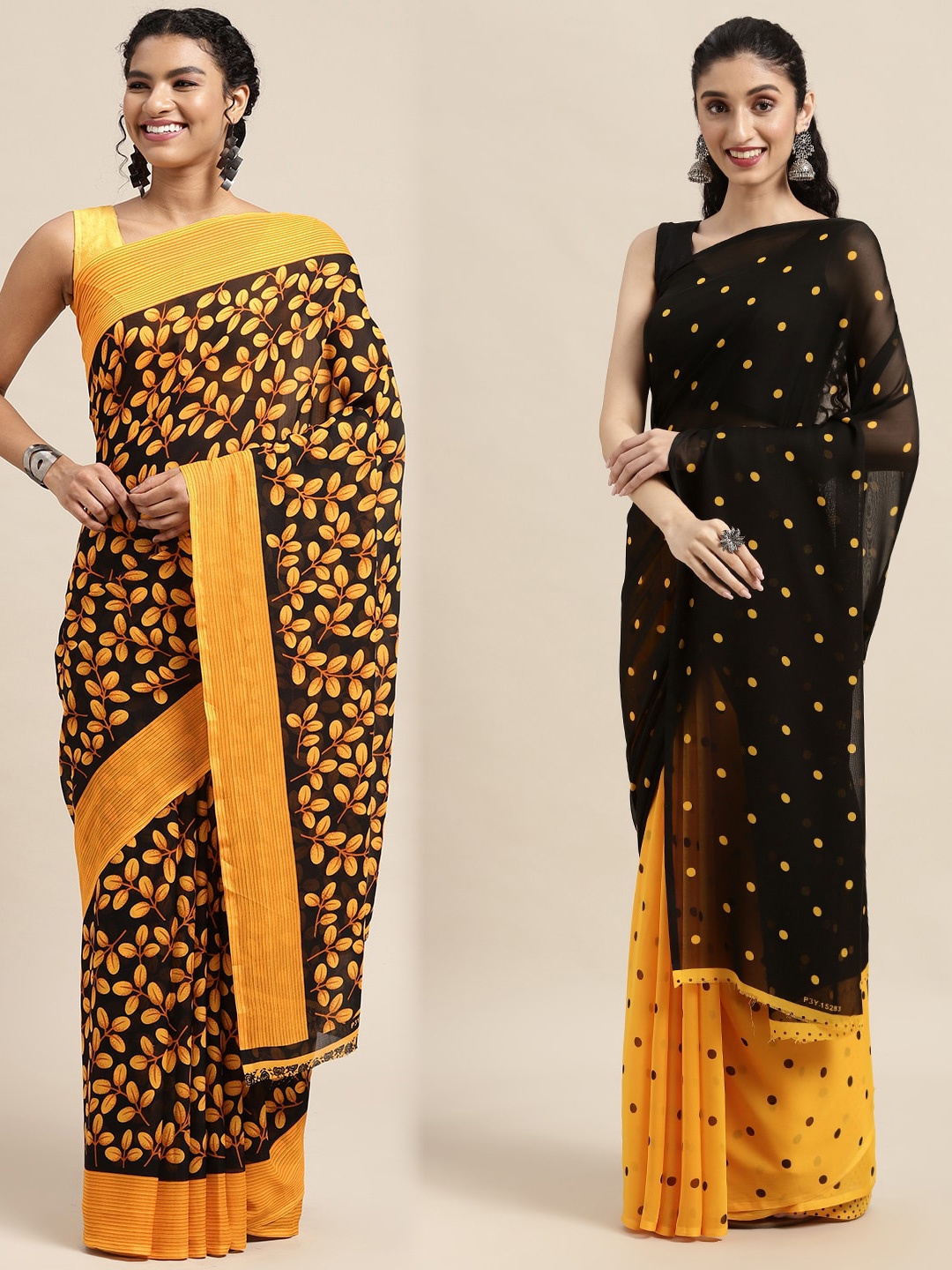 

KALINI Women Pack Of 2 Printed Sarees, Black