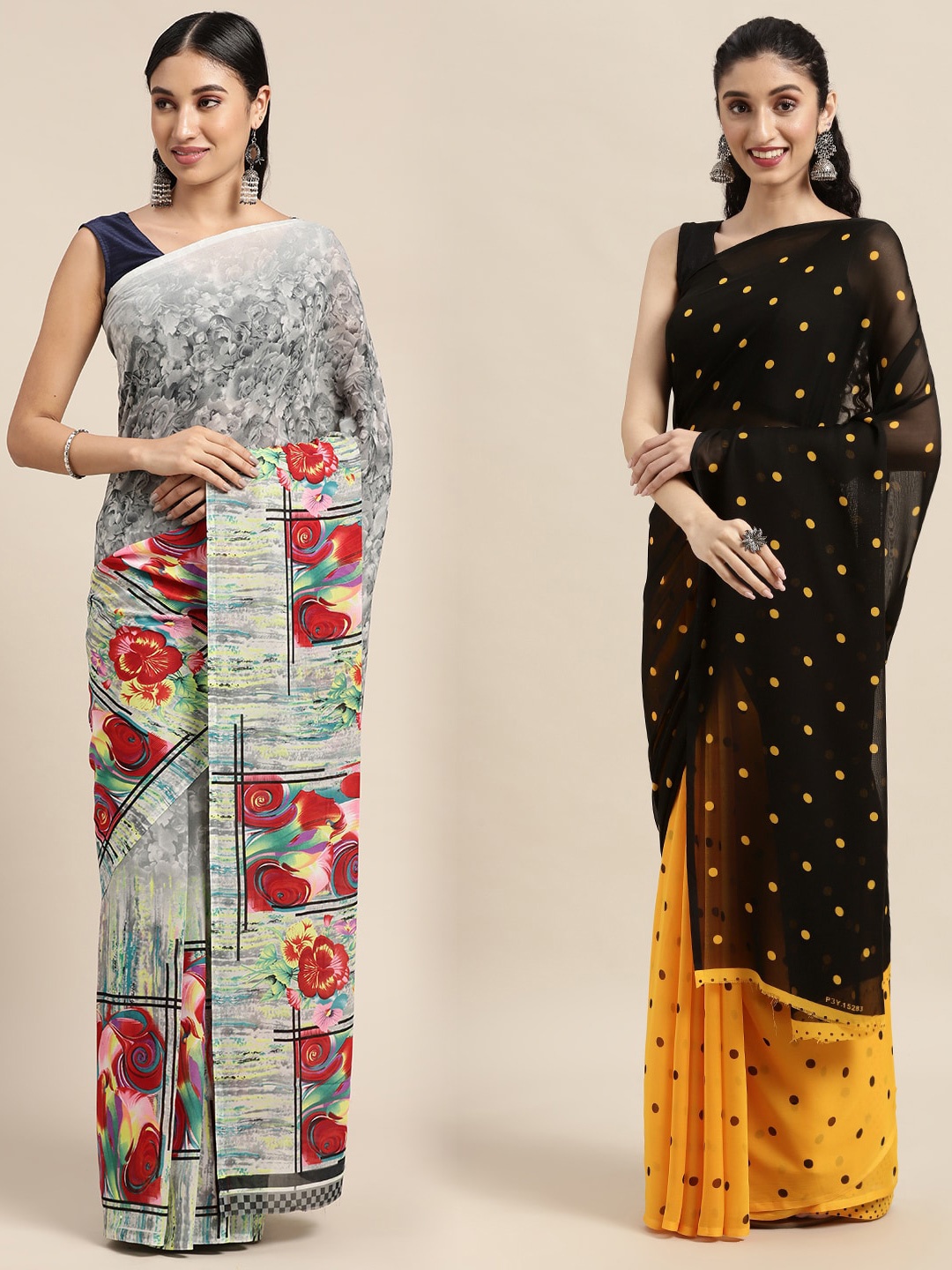 

KALINI Pack Of 2 Grey & Black Floral Saree