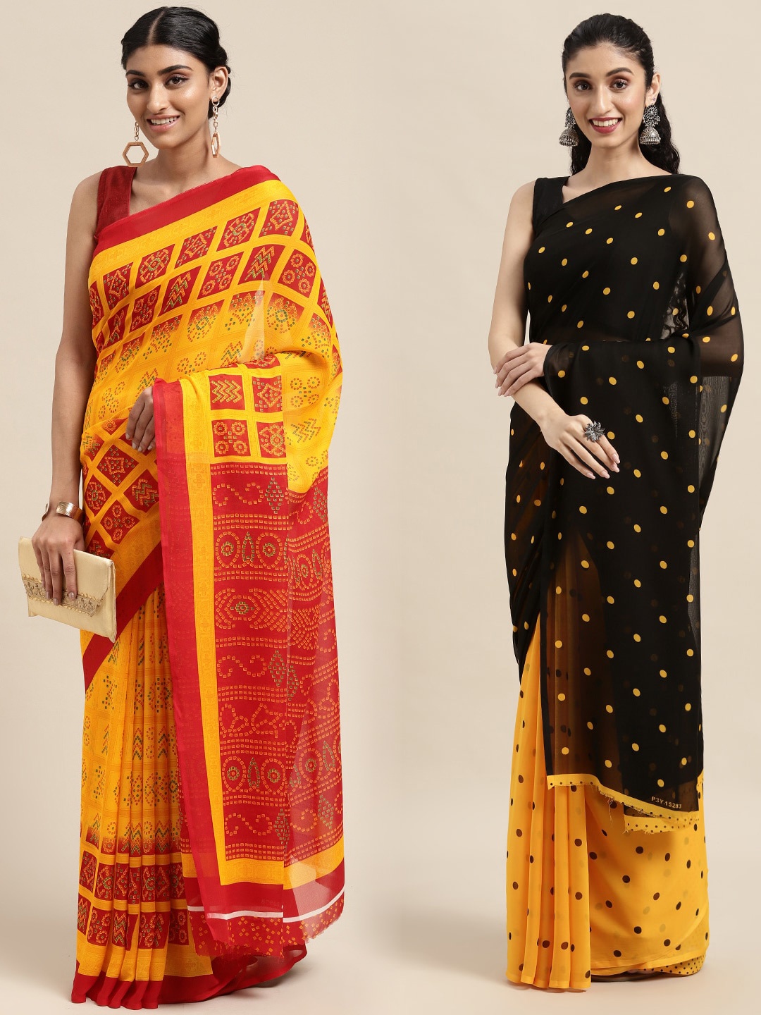 

KALINI Pack of 2 Printed Sarees, Yellow