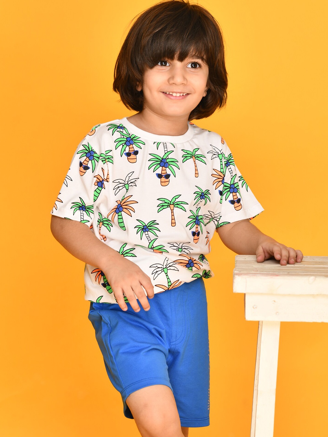 

Anthrilo Boys White & Blue Printed T-shirt with Shorts
