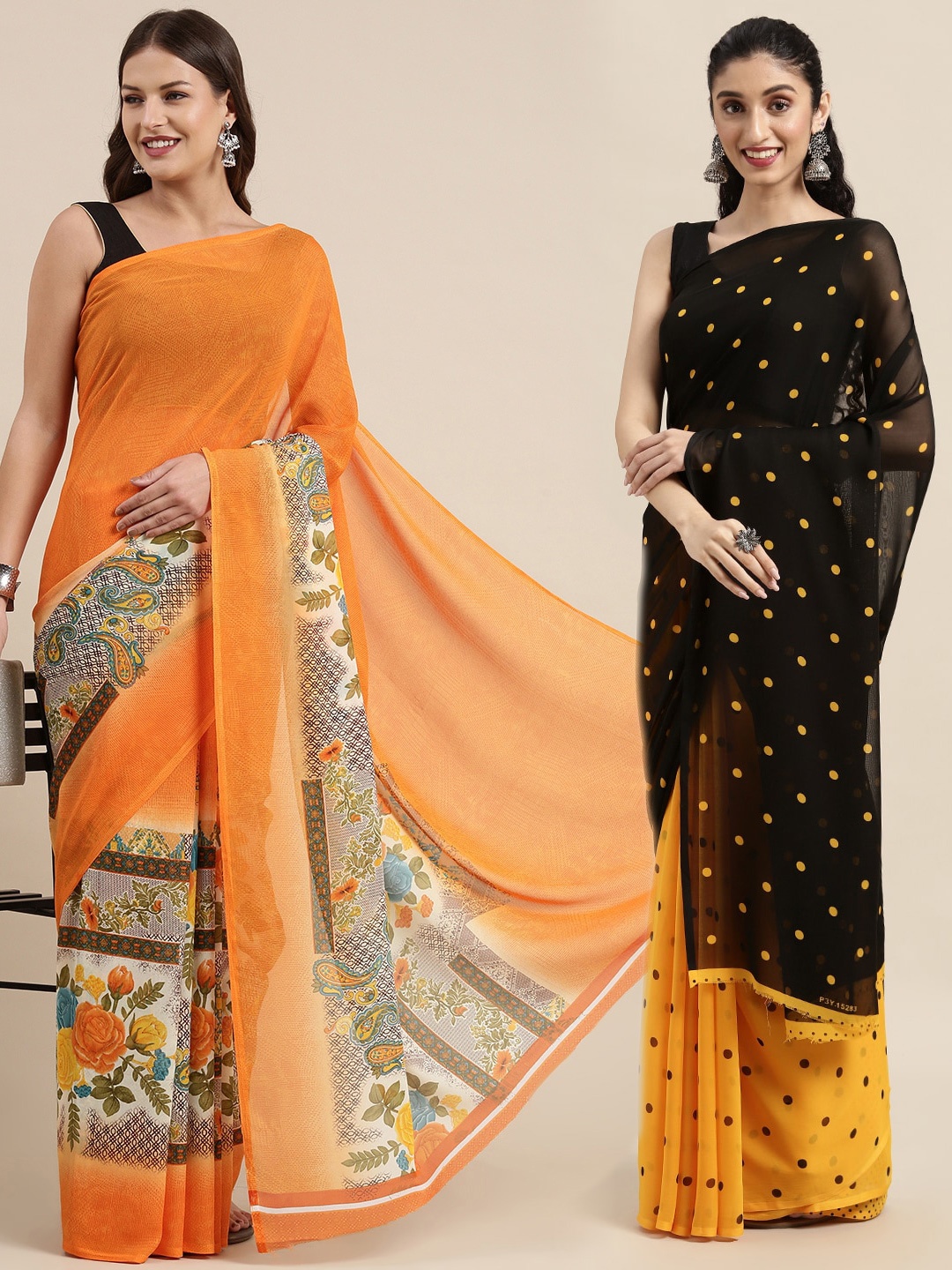 

KALINI Women Pack Of 2 Printed Sarees, Orange
