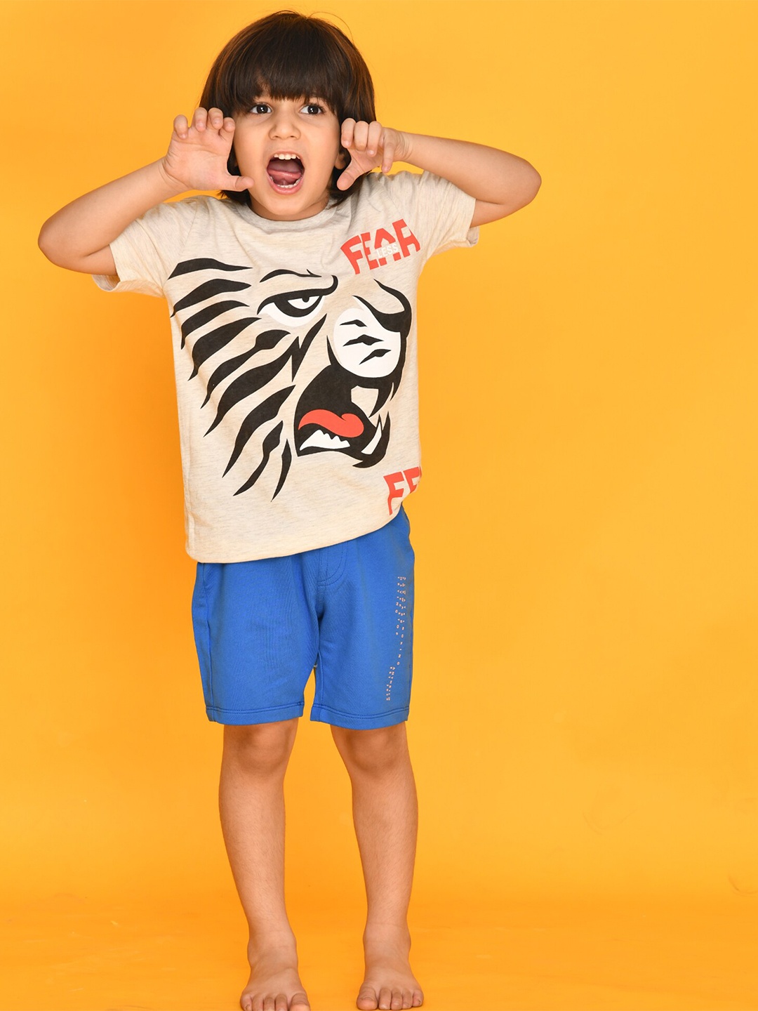 

Anthrilo Boys Grey & Blue Printed T-shirt with Shorts