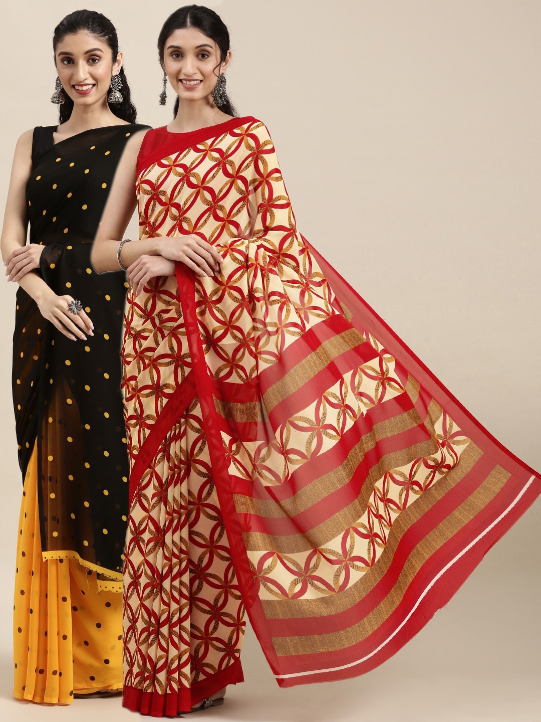 

KALINI Pack of 2 Polka Dots Printed Saree, Black