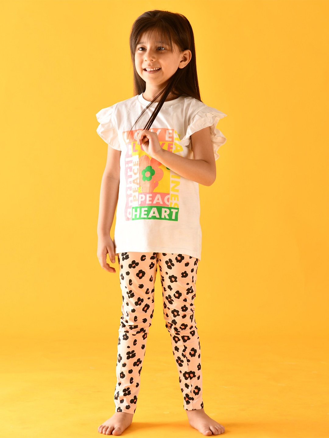 

Anthrilo Girls Pink & White Printed Pure Cotton T-shirt with Leggings