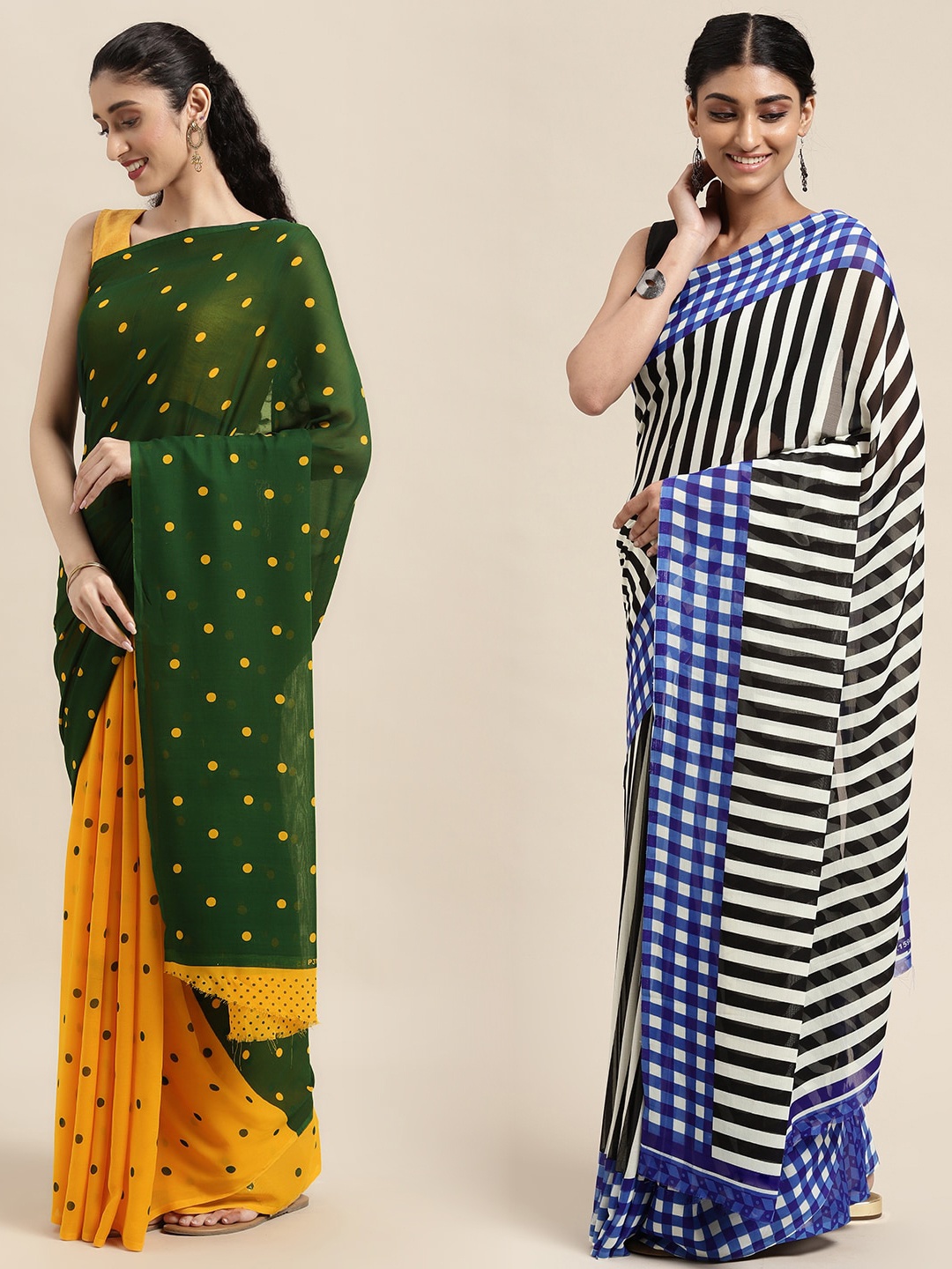 

KALINI Women Pack Of 2 Printed Sarees, Green