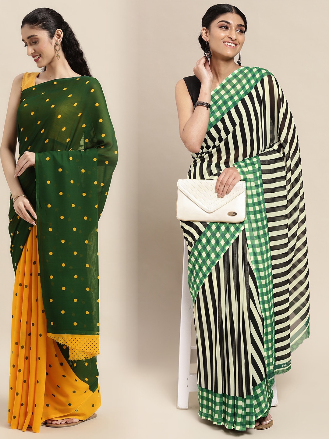

ANAND SAREES Pack of 2 Printed Sarees, Green
