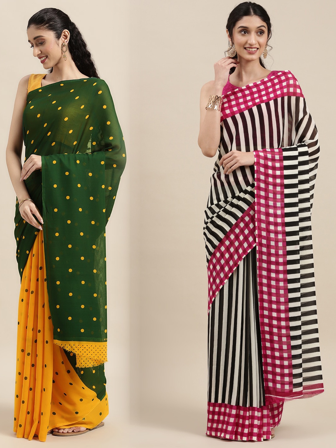 

ANAND SAREES Pack of 2 Polka Dots Printed Saree, Green