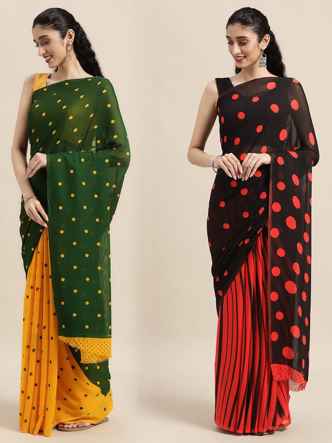 

ANAND SAREES Pack of 2 Polka Dots Printed Saree, Green