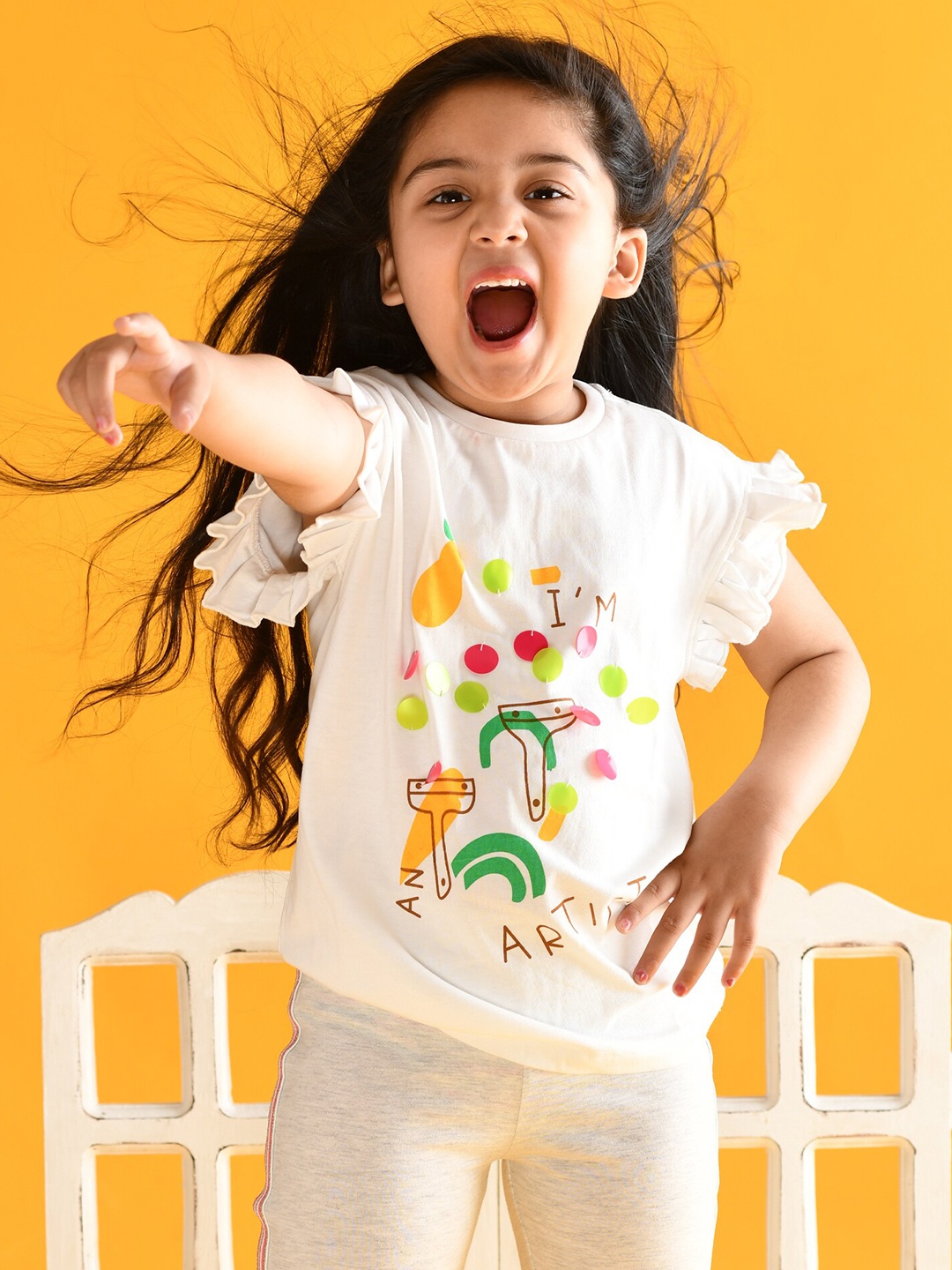 

Anthrilo Girls White & Green Printed Pure Cotton T-shirt with Leggings