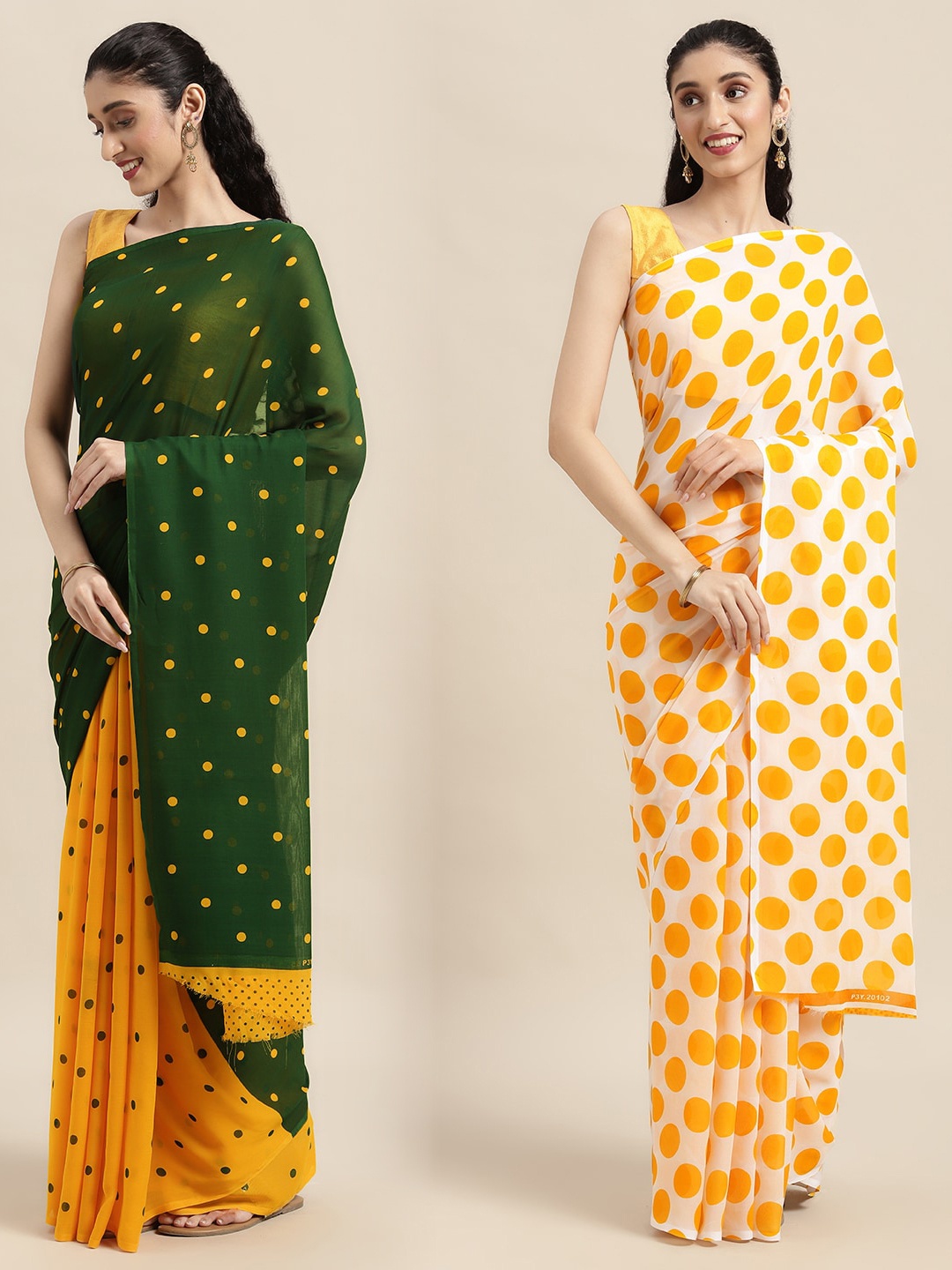 

KALINI Women Pack Of 2 Printed Sarees, Green