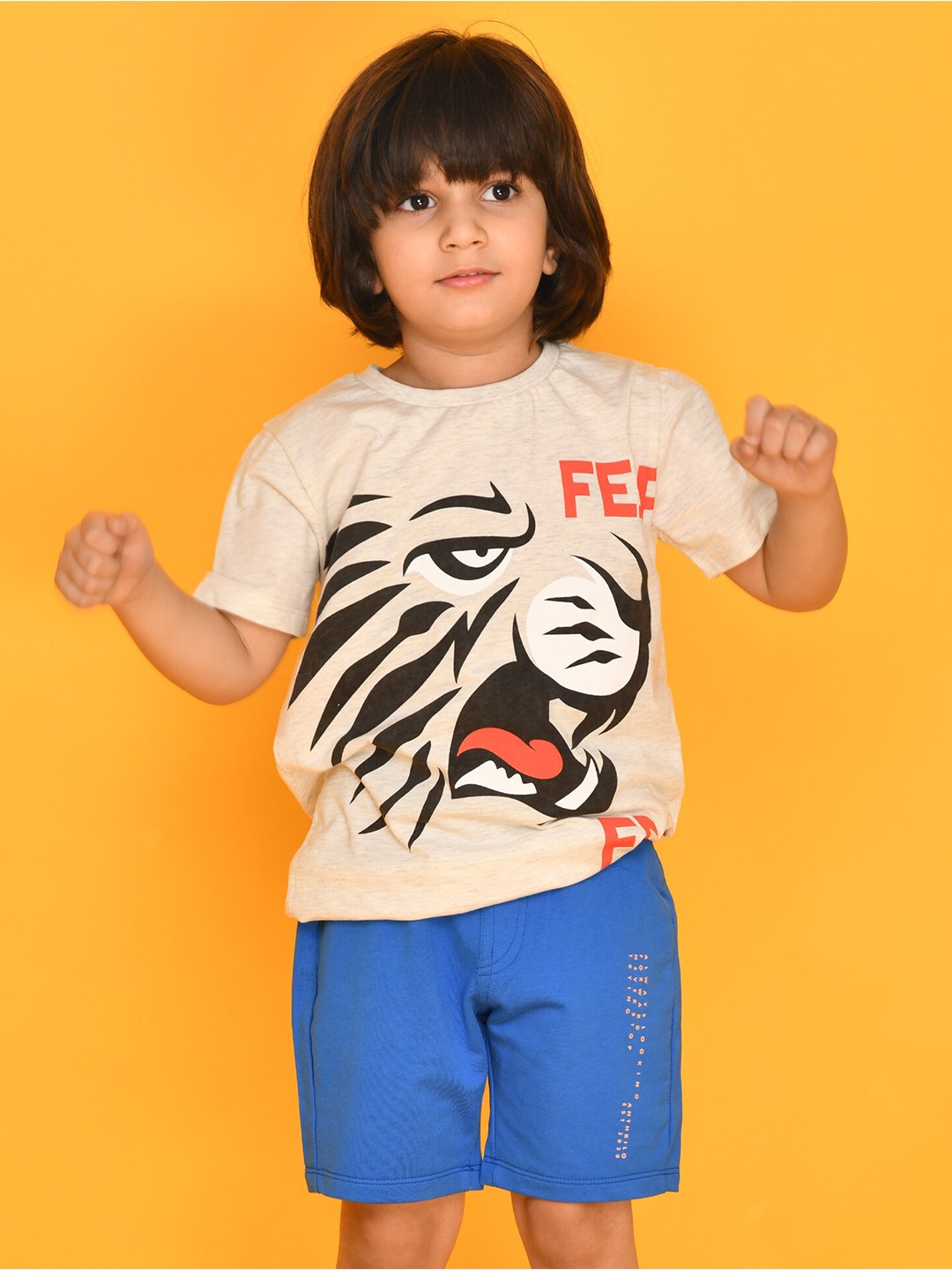

Anthrilo Boys Grey & Blue Printed Pure Cotton Printed T-shirt with Shorts