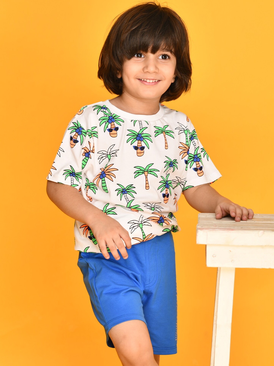 

Anthrilo Boys White & Blue Printed T-shirt with Shorts