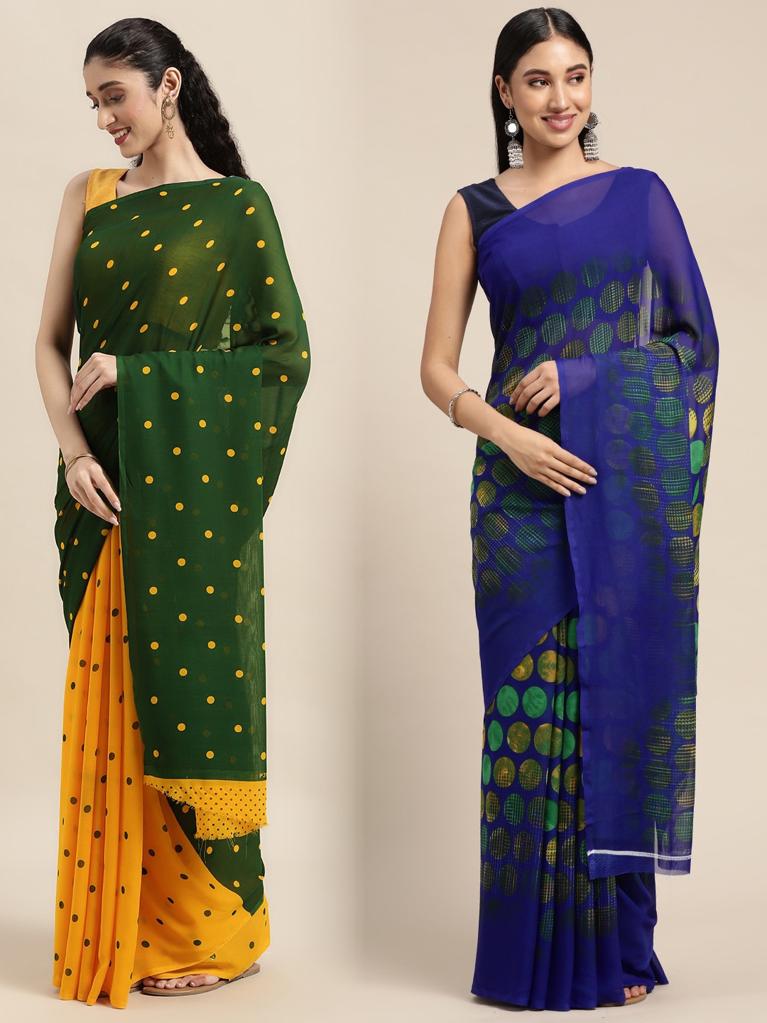 

ANAND SAREES Pack of 2 Polka Dots Printed Saree, Green