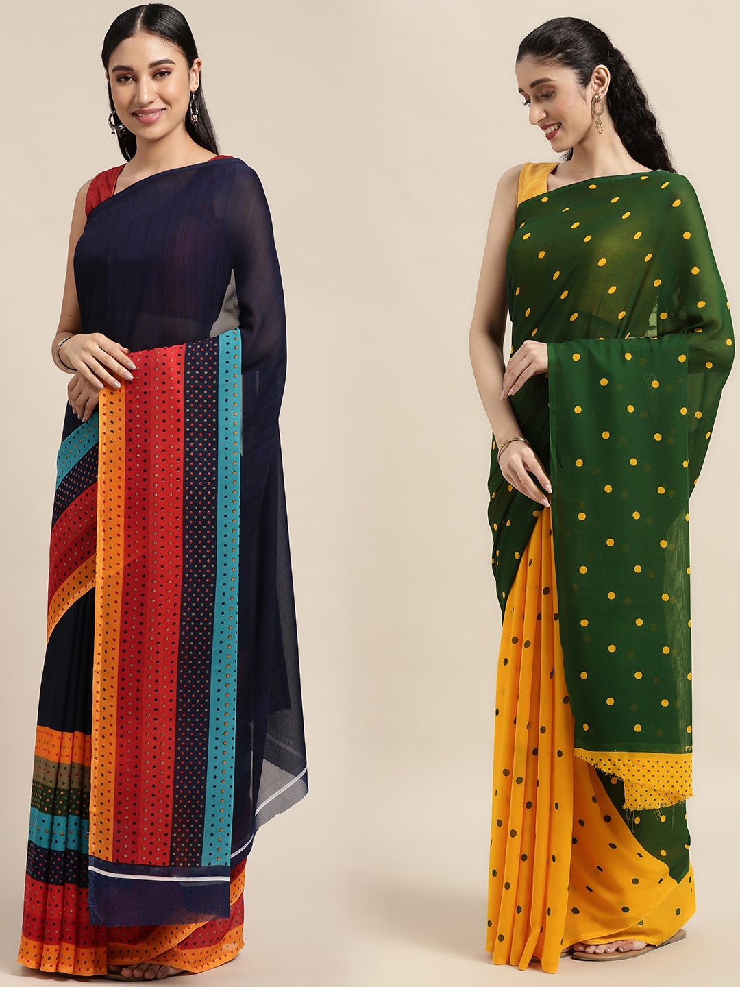 

KALINI Pack of 2 Printed Sarees, Navy blue