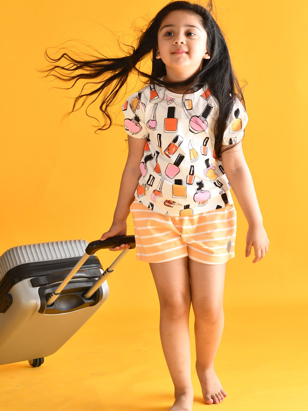 

Anthrilo Girls Orange & White Printed Pure Cotton Night suit