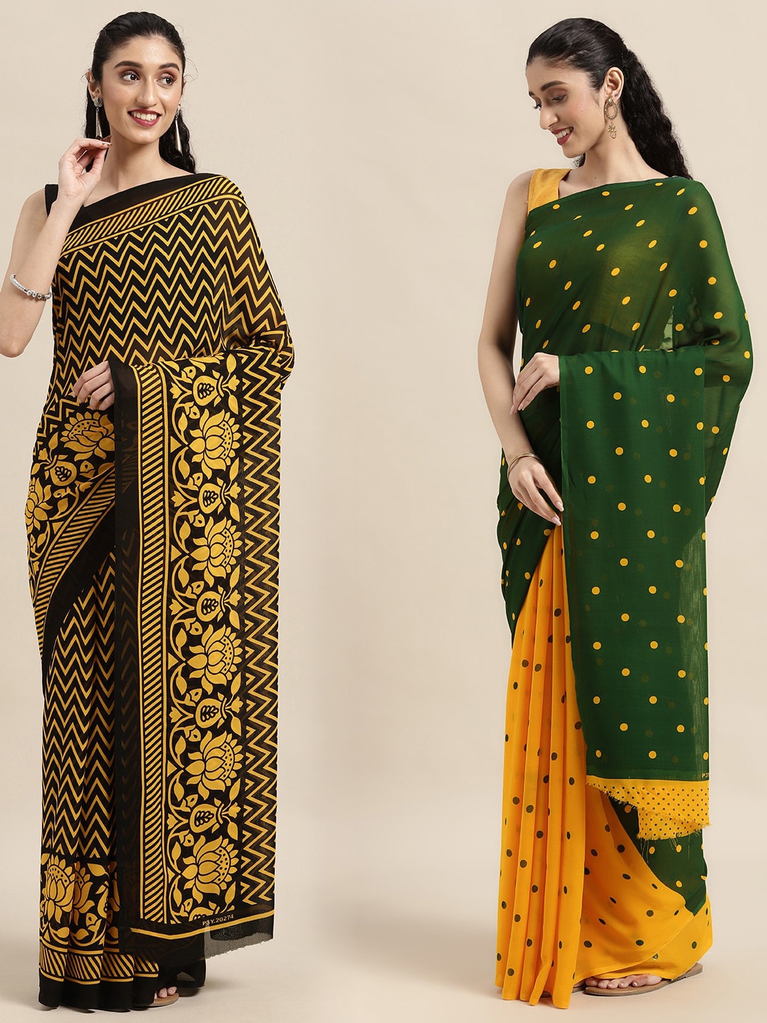 

ANAND SAREES Women Pack Of 2 Printed Sarees, Black