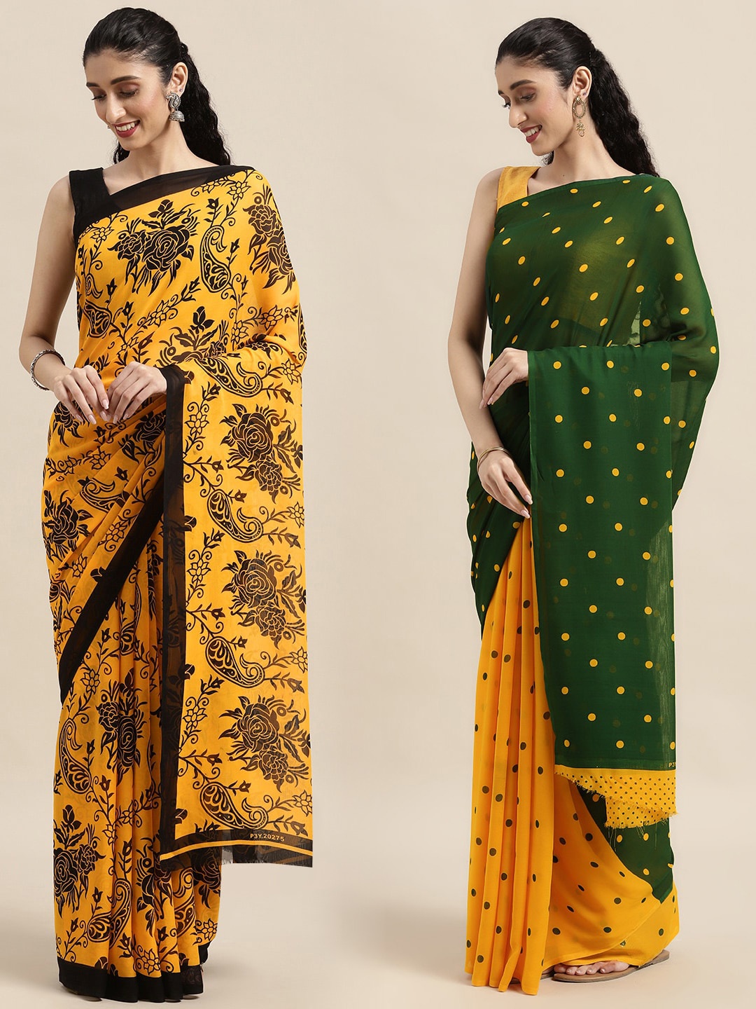 

KALINI Women Pack Of 2 Printed Sarees, Yellow