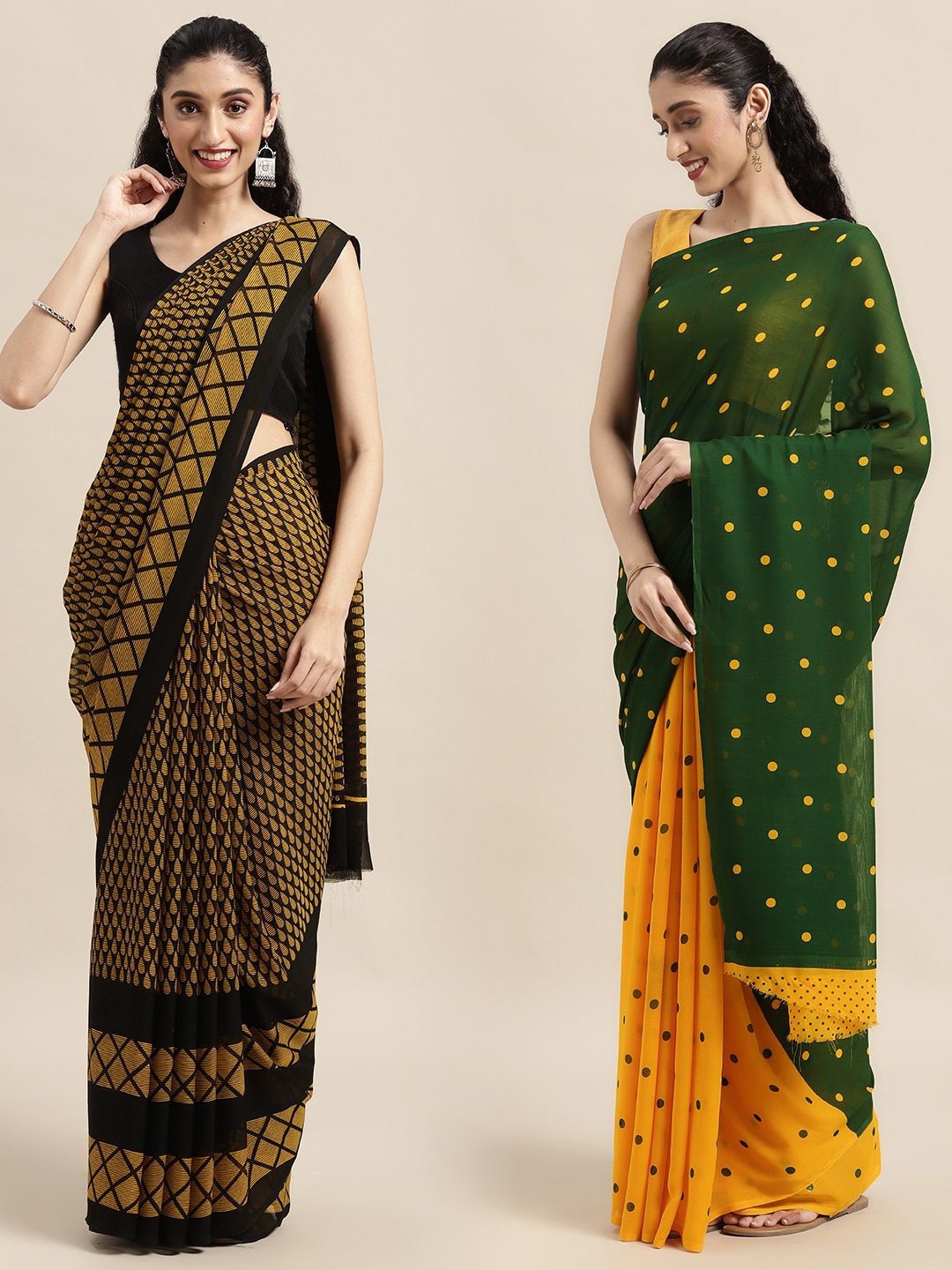 

KALINI Pack of 2 Geometric Printed Saree, Black