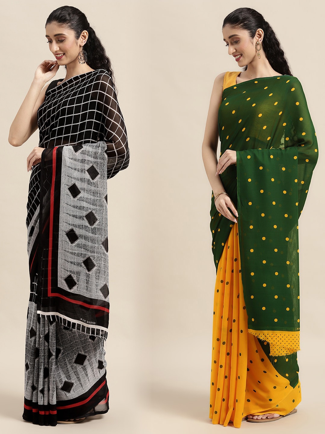 

KALINI Women Pack Of 2 Printed Sarees, Black