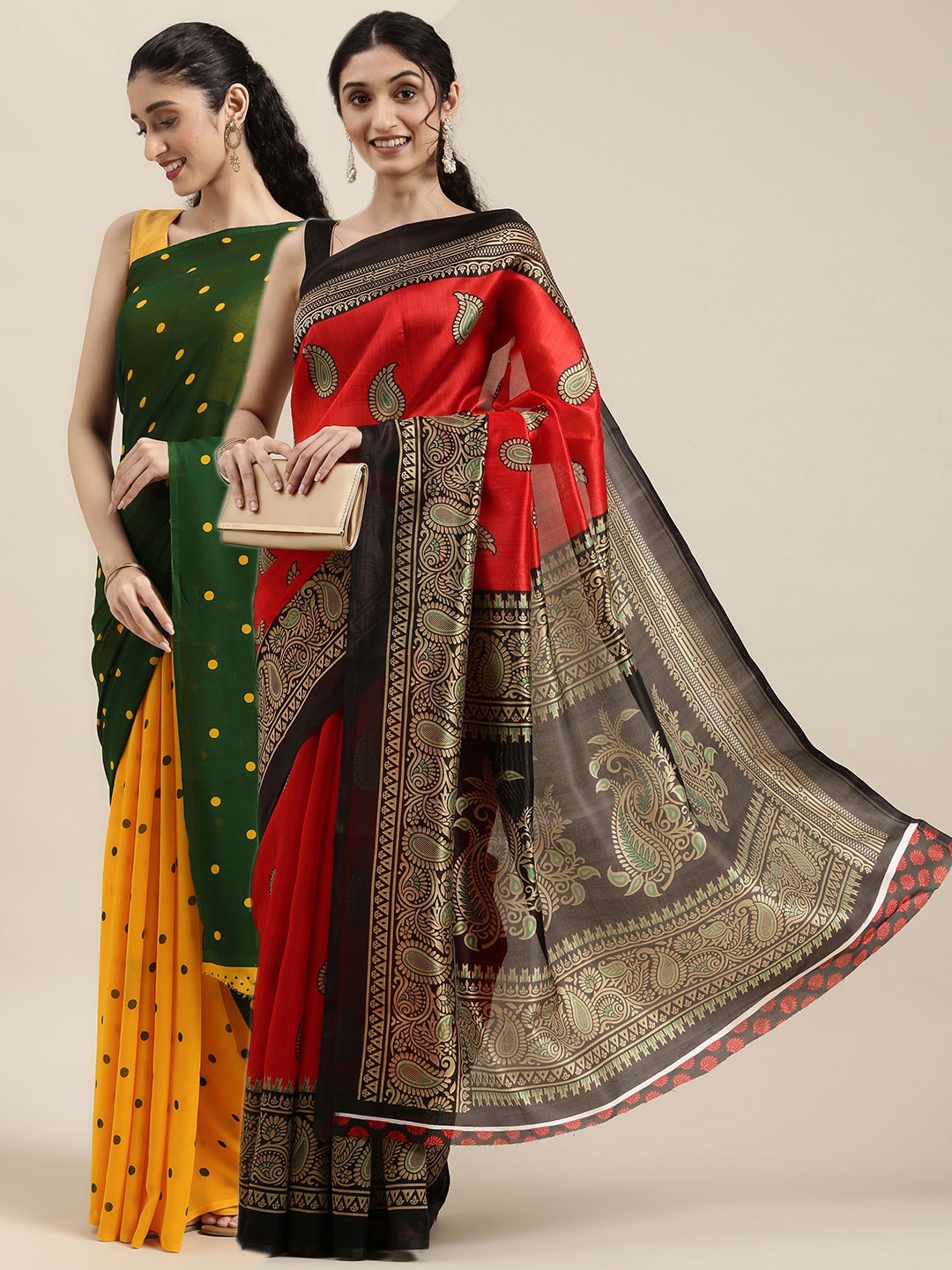 

KALINI Pack of 2 Polka Dots Printed Saree, Green