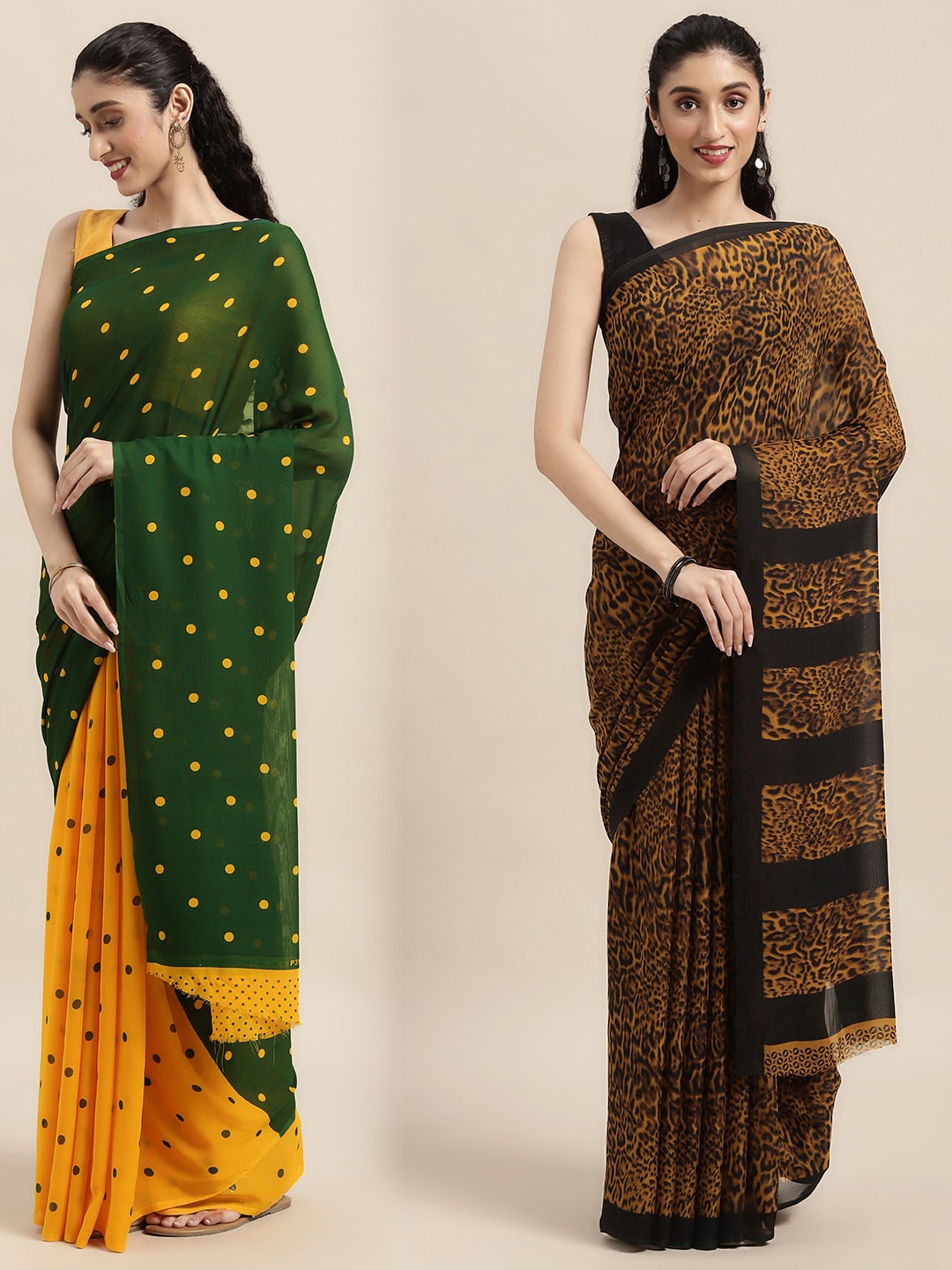 

ANAND SAREES Women Pack Of 2 Printed Sarees, Green