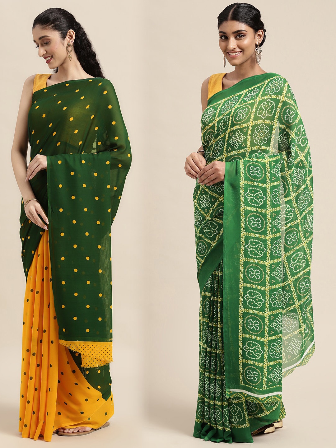 

KALINI Women Pack Of 2 Printed Sarees, Green