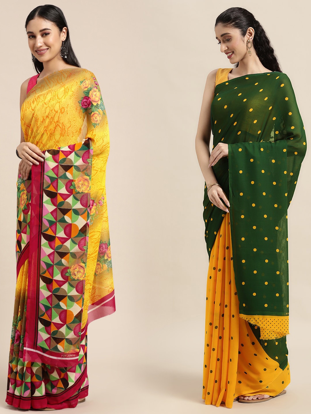 

ANAND SAREES Pack Of 2 Yellow & Green Floral Saree