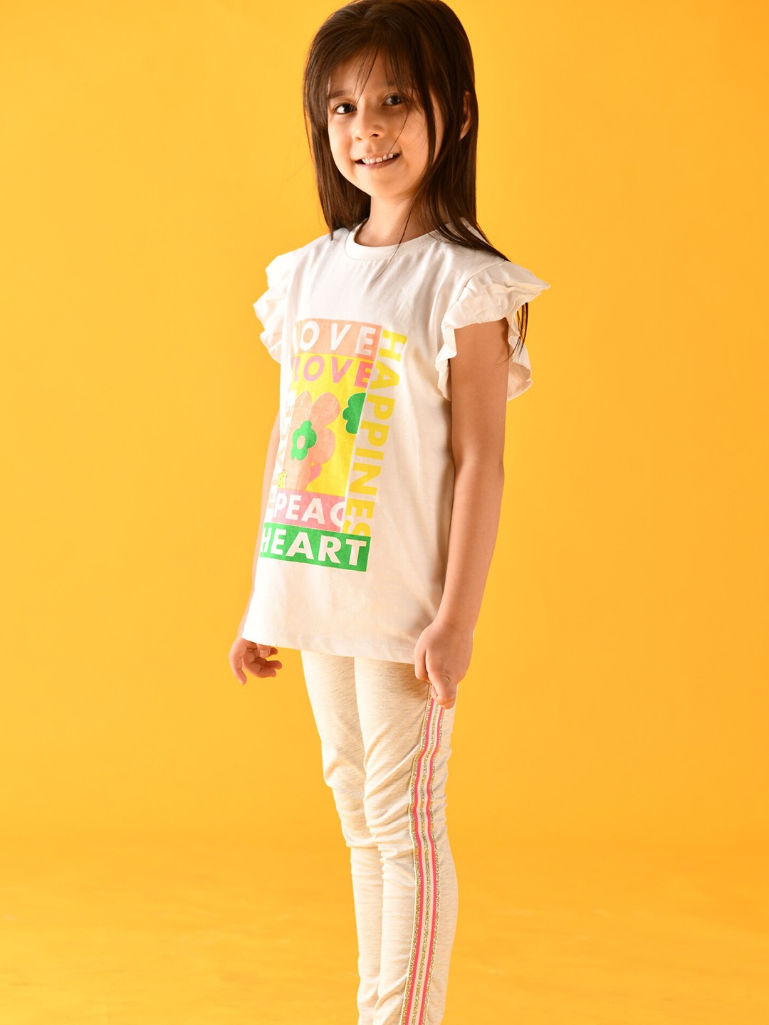 

Anthrilo Girls Printed T-shirt with Leggings, White