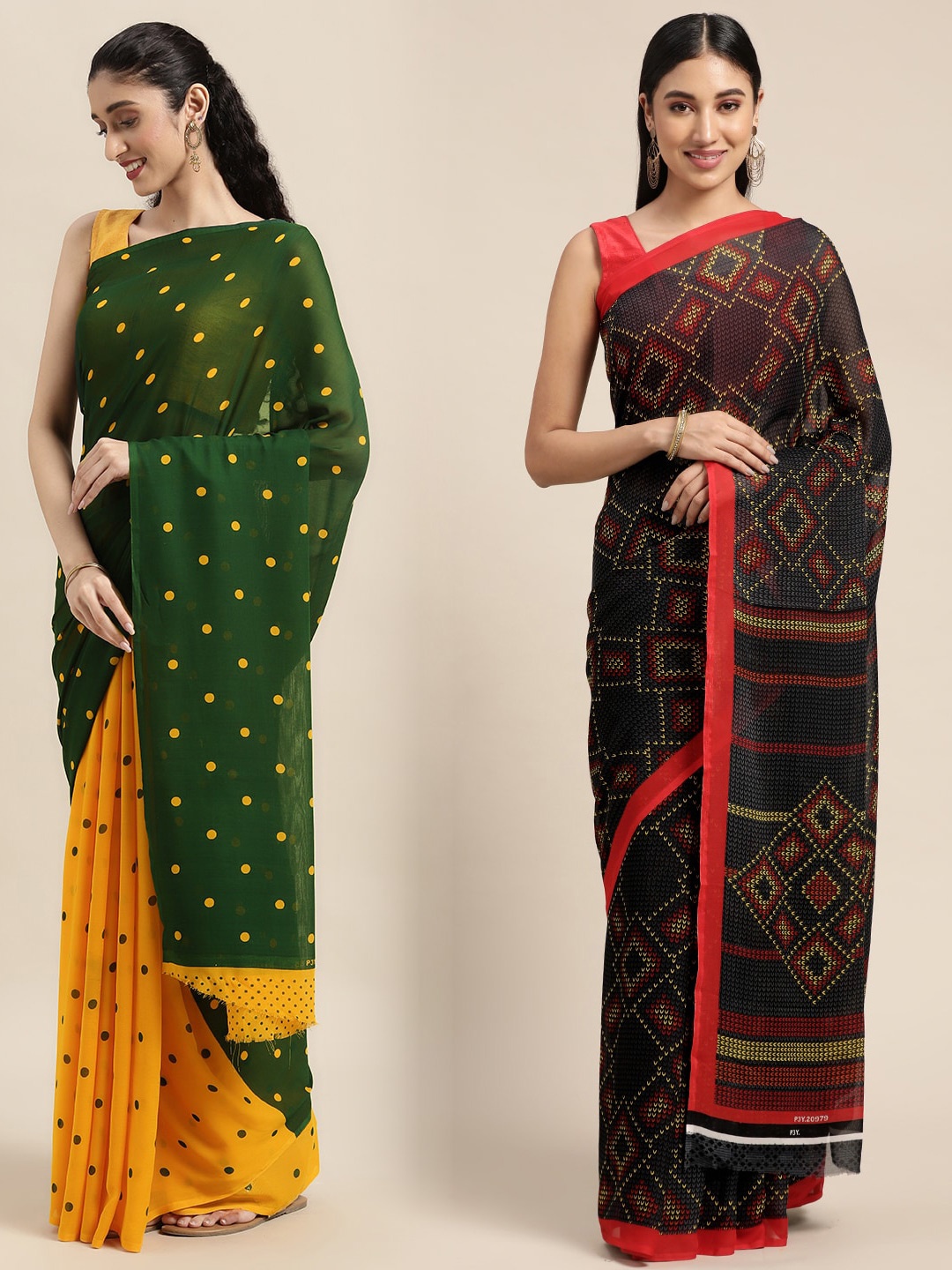 

KALINI Women Pack Of 2 Printed Sarees, Green