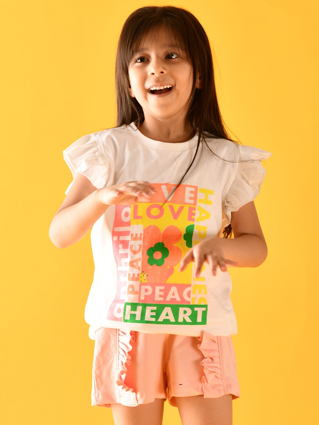 

Anthrilo Girls Pink & White Printed Cotton Top with Shorts Clothing Set