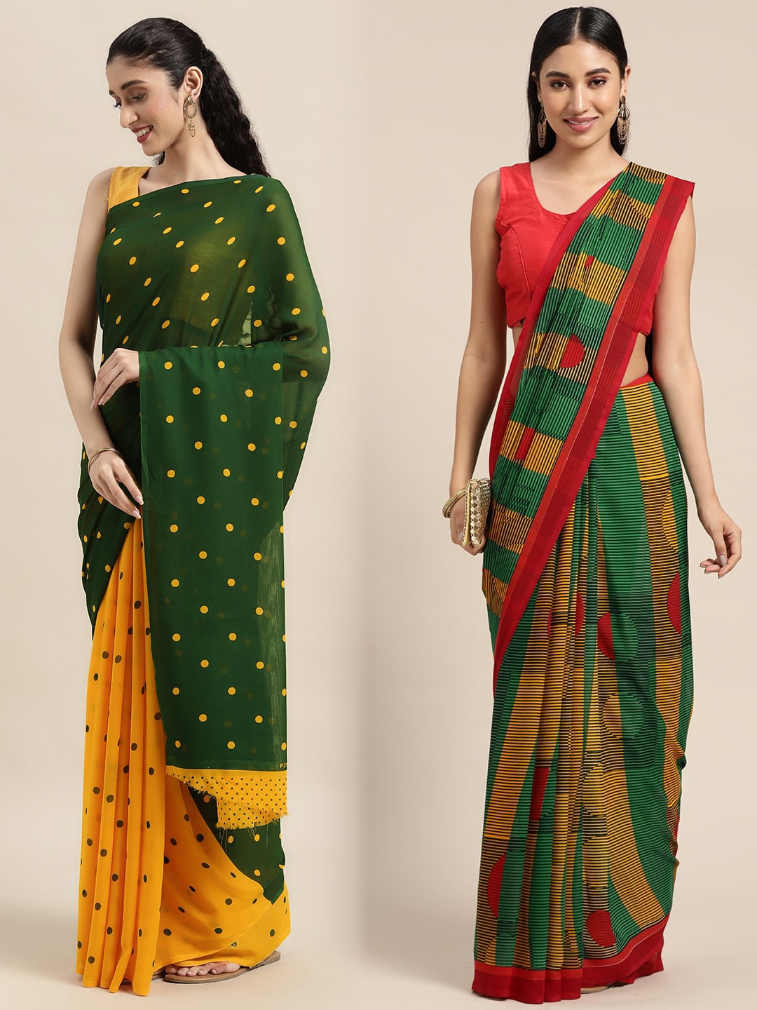 

KALINI Women Pack Of 2 Printed Sarees, Green