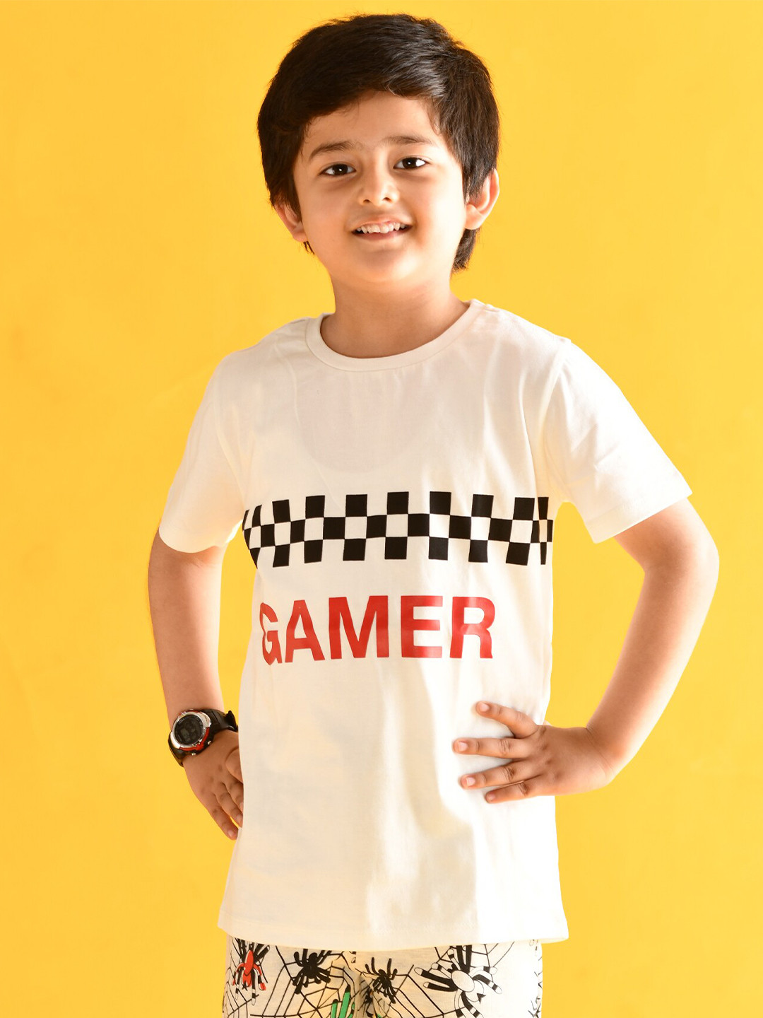 

Anthrilo Boys White & Grey Printed Cotton T-shirt with Shorts