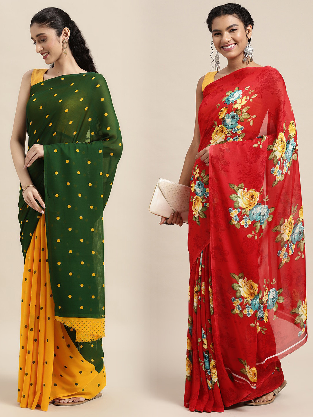 

KALINI Women Pack Of 2 Printed Sarees, Green