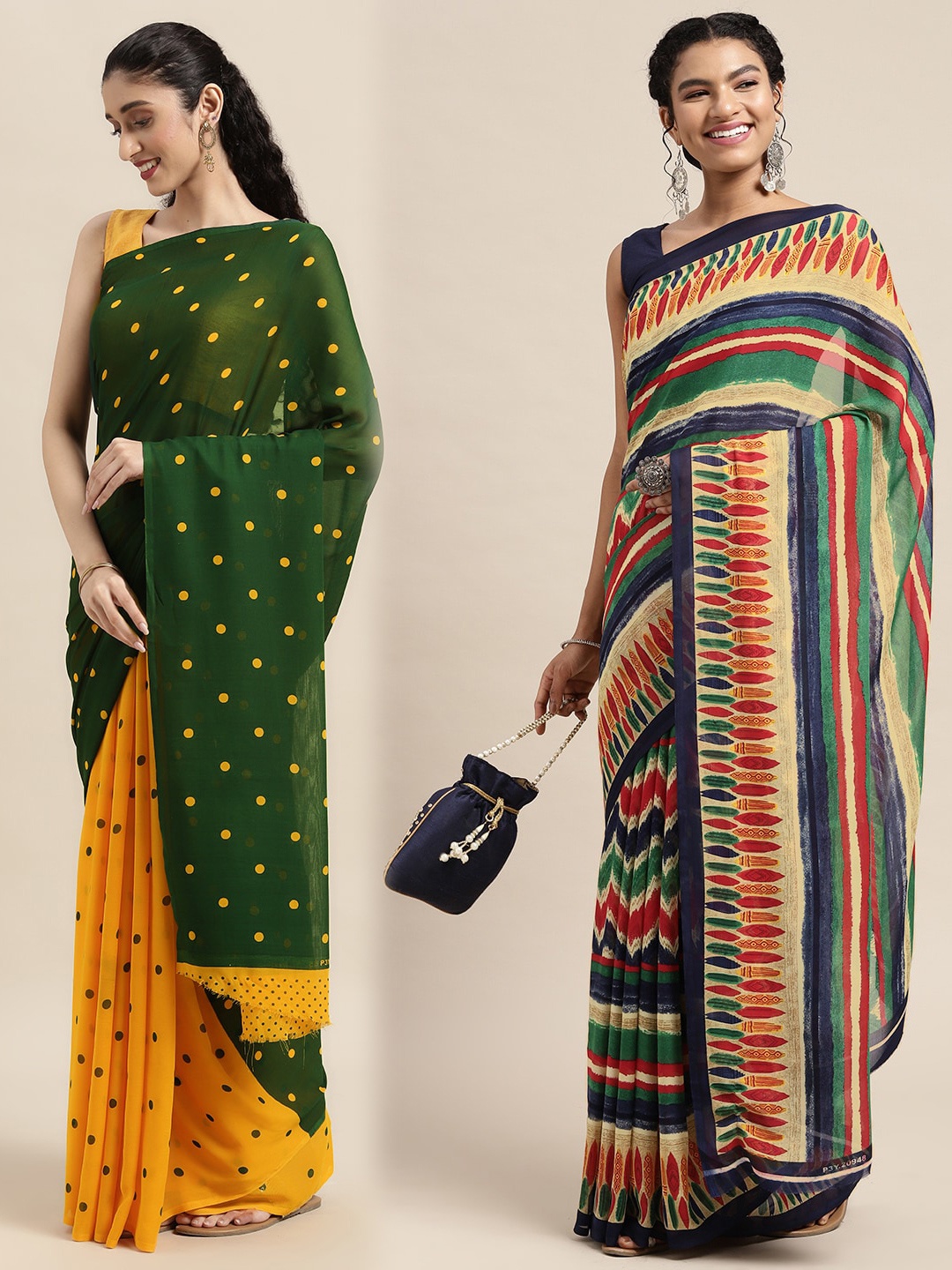 

KALINI Women Pack Of 2 Printed Sarees, Green