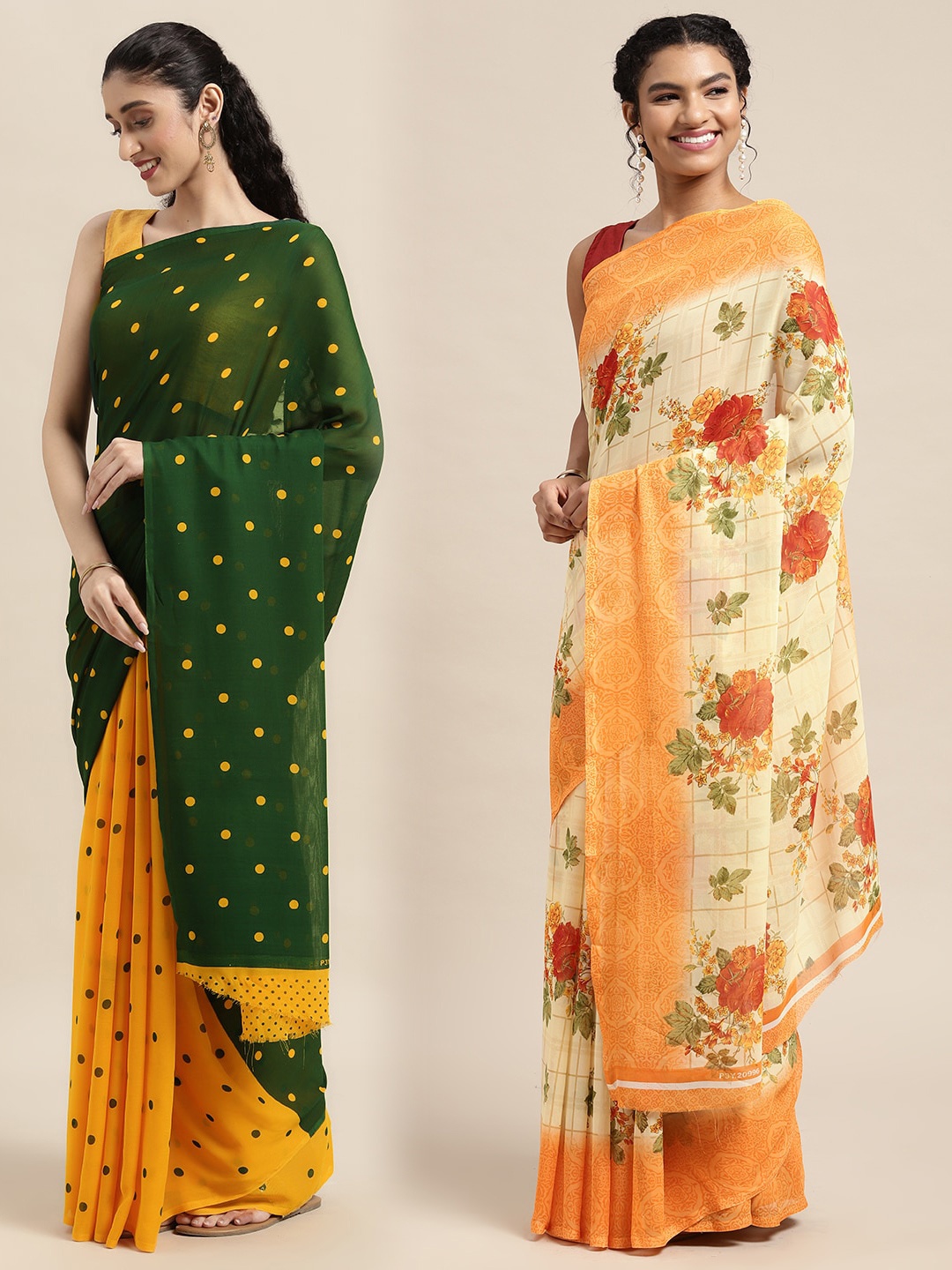 

KALINI Women Pack Of 2 Printed Sarees, Green