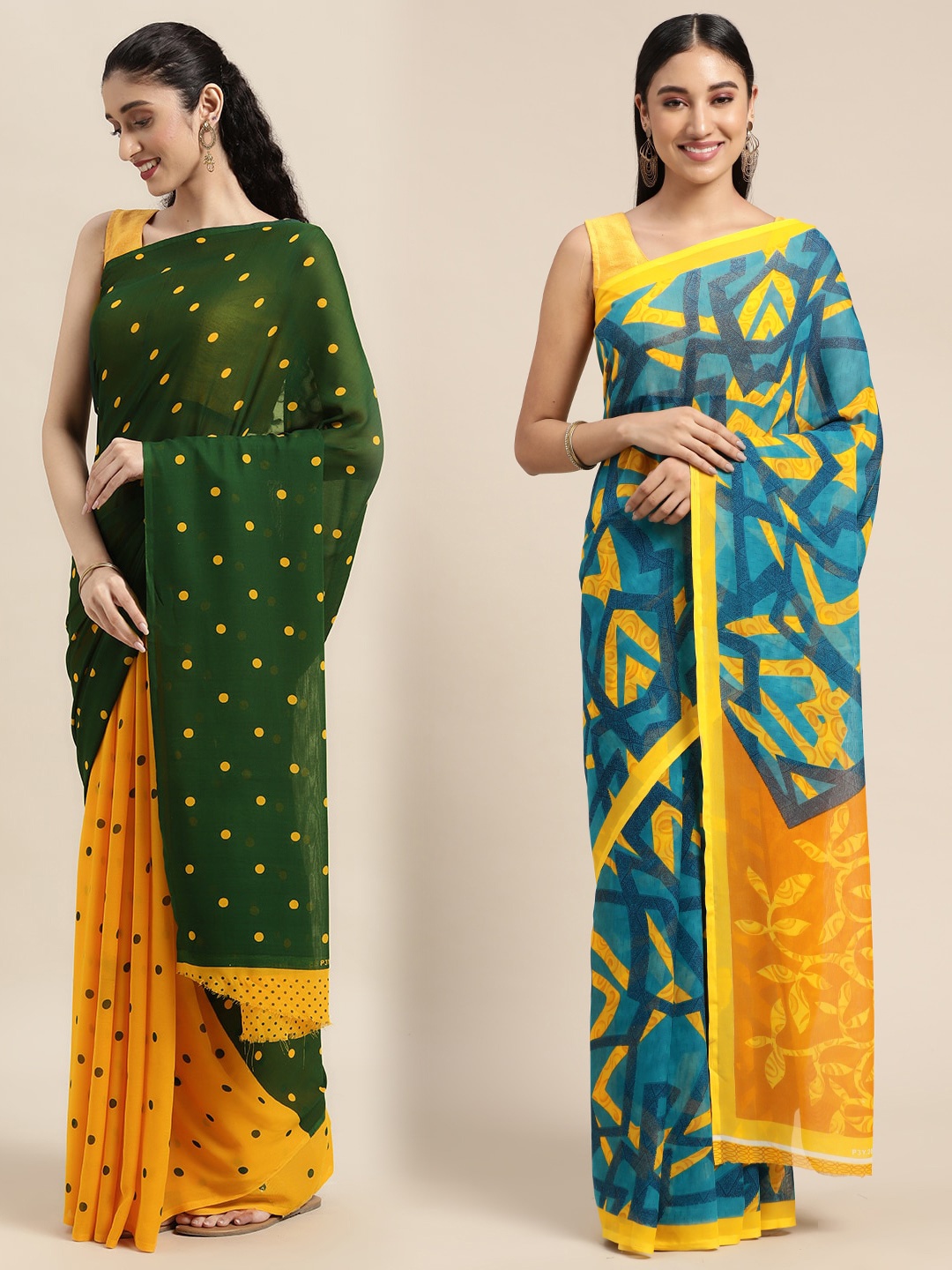 

KALINI Women Pack Of 2 Printed Sarees, Green