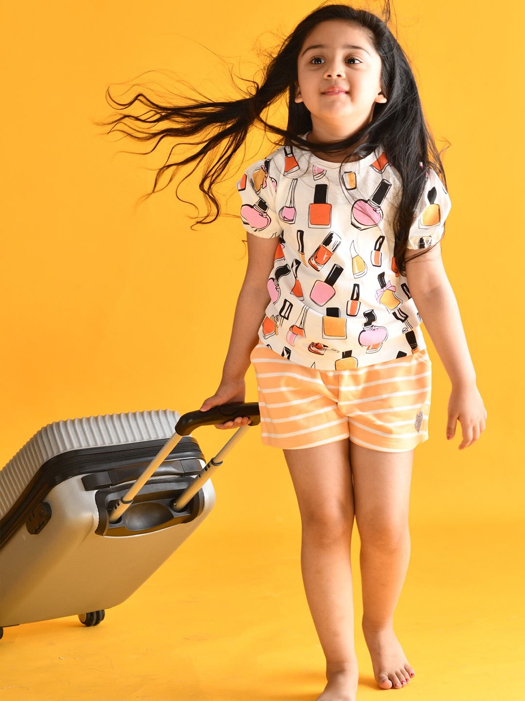 

Anthrilo Girls Orange & White Printed Cotton Top with Shorts Clothing Set