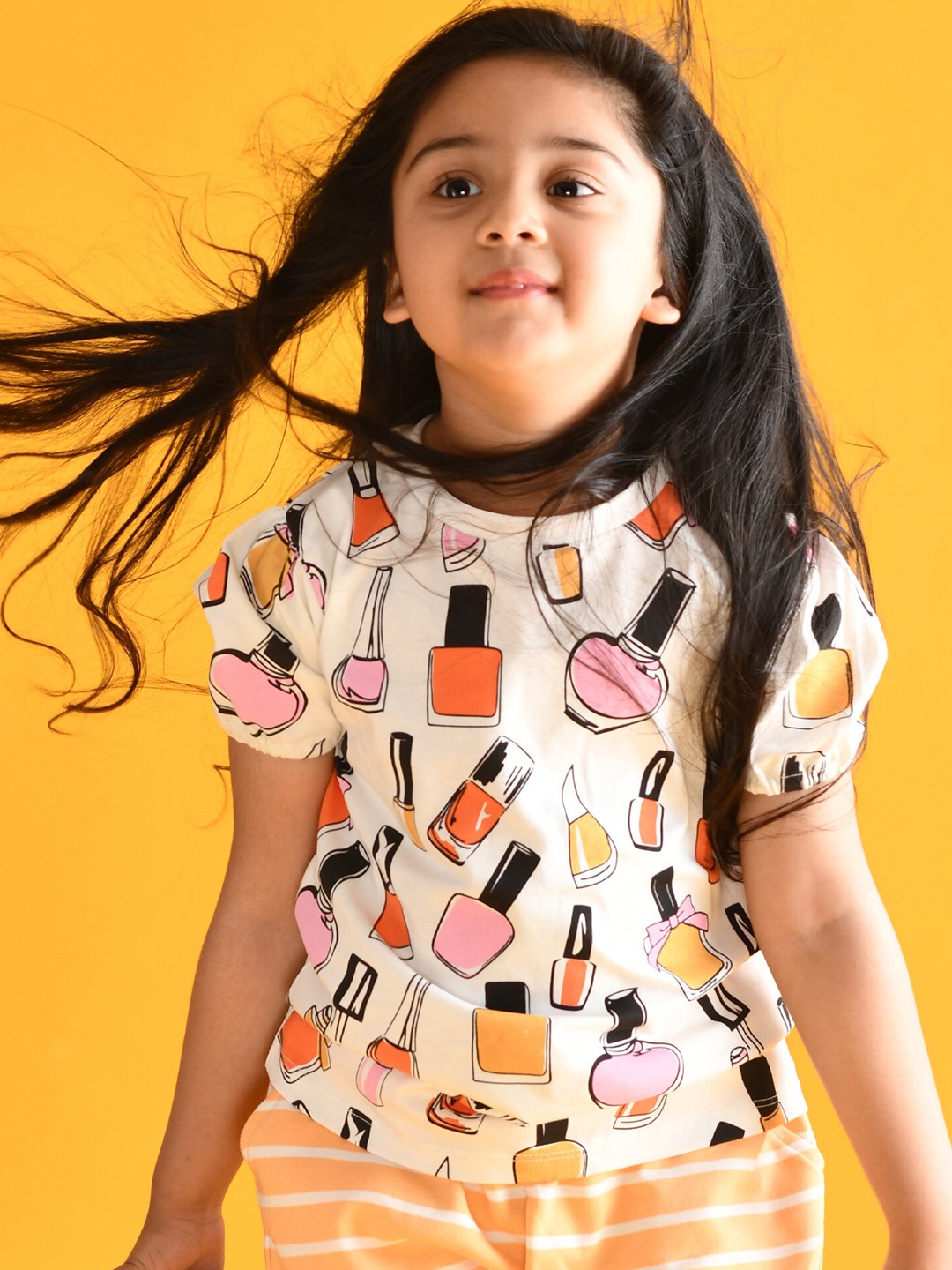 

Anthrilo Girls Orange & White Printed Cotton Night Suit