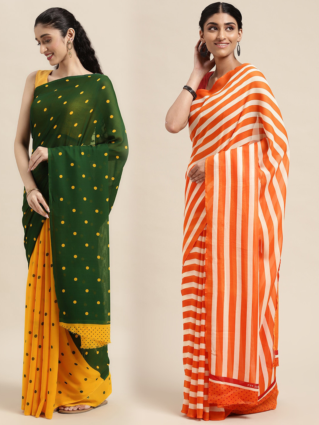 

KALINI Pack of 2 Printed Sarees, Green