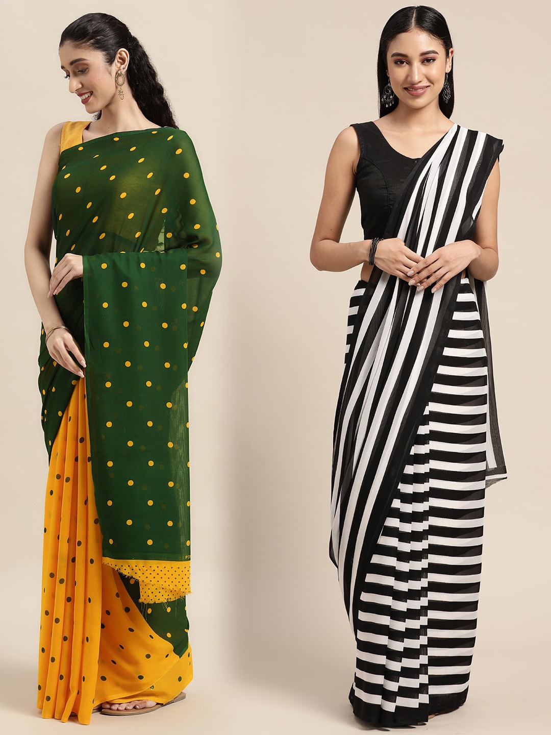 

ANAND SAREES Pack Of 2 White & Black Striped Saree