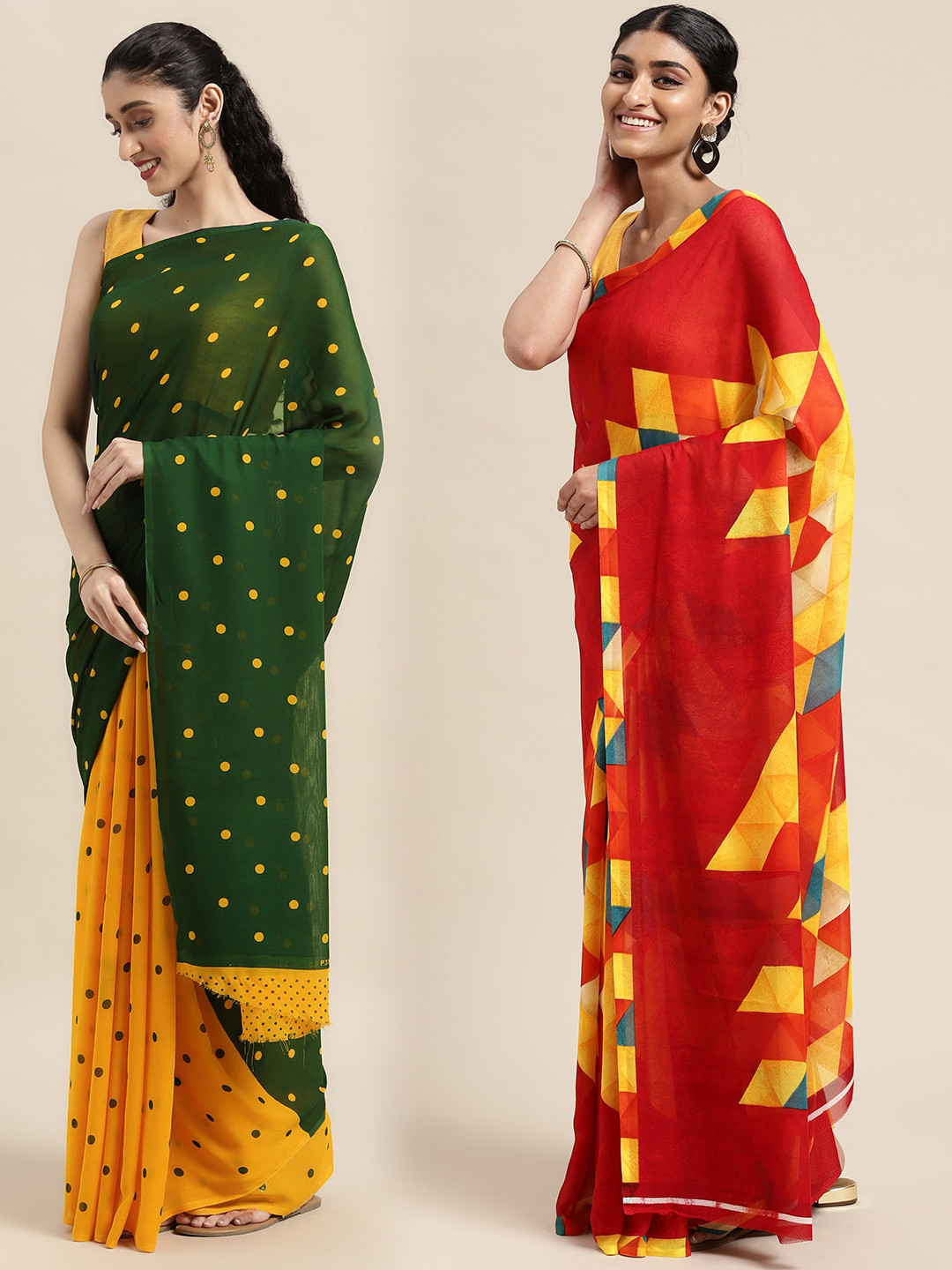 

KALINI Women Pack Of 2 Printed Sarees, Green