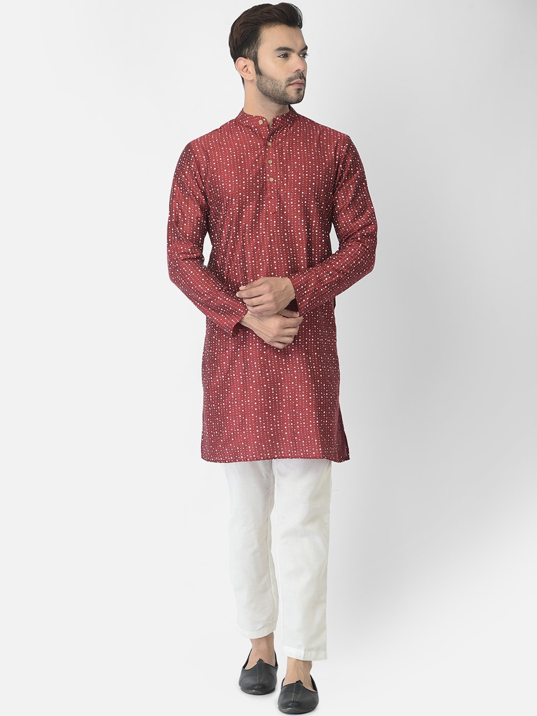 

DEYANN Men Red Printed Kurta with Trousers