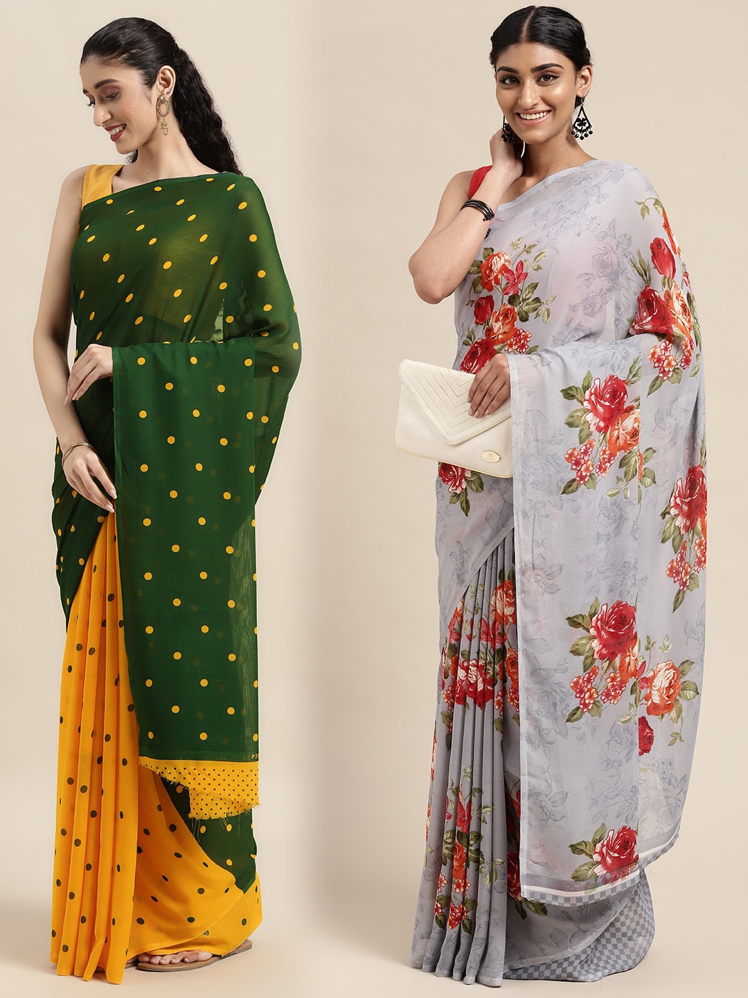 

KALINI Women Pack Of 2 Printed Sarees, Green