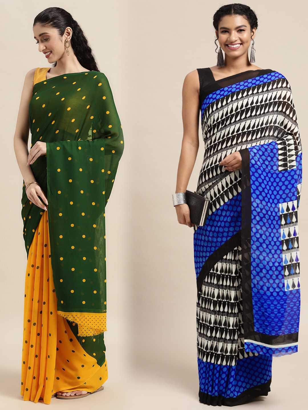 

KALINI Women Pack Of 2 Printed Sarees, Green