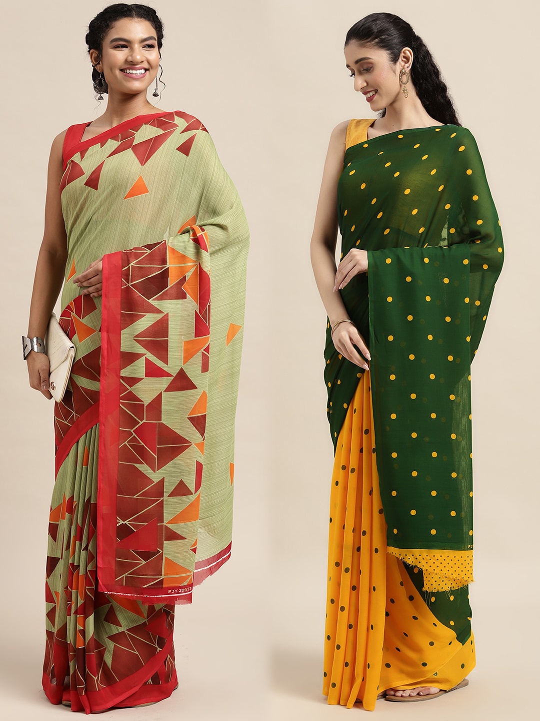 

KALINI Women Pack Of 2 Printed Sarees, Green