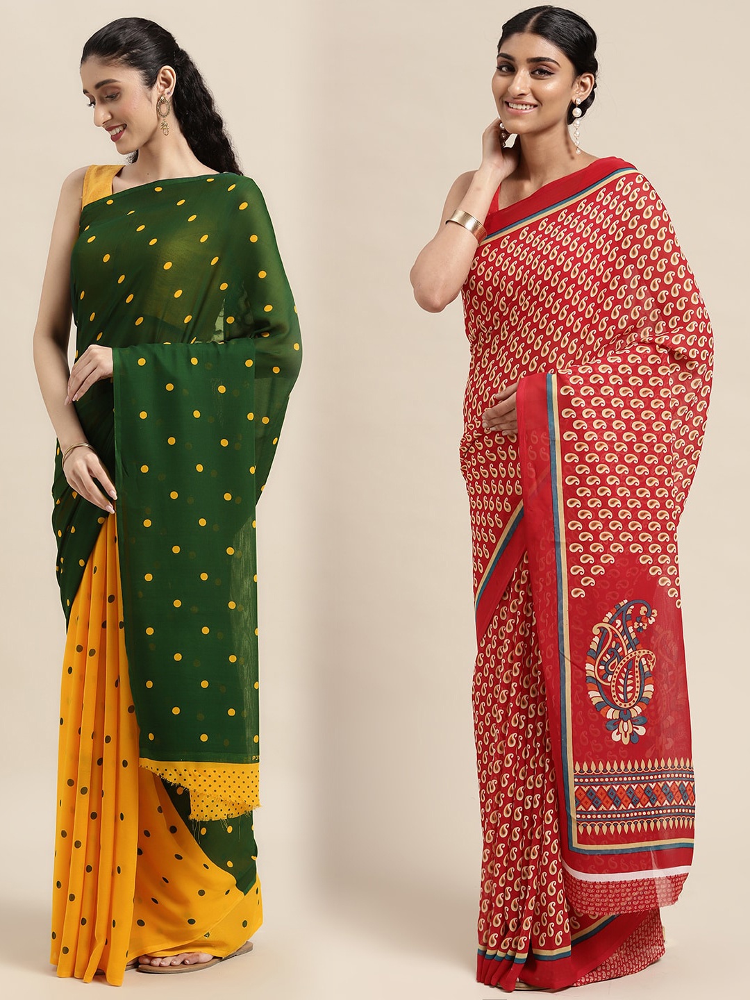 

KALINI Women Pack Of 2 Printed Sarees, Green