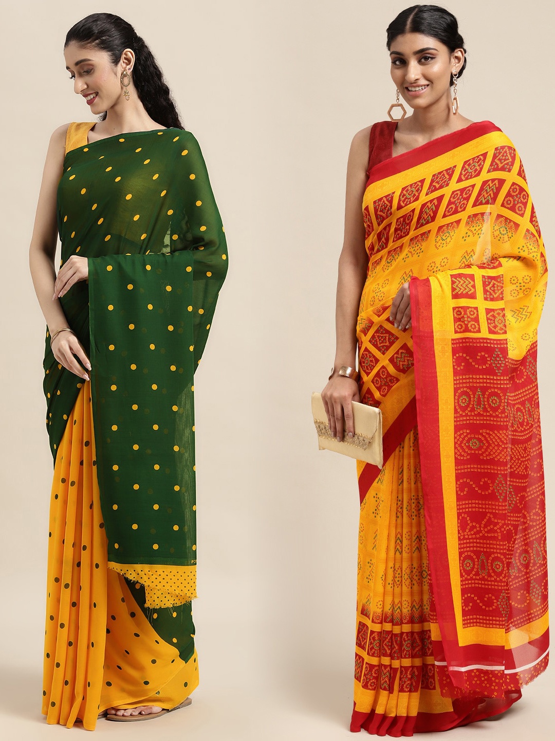 

KALINI Women Pack Of 2 Printed Sarees, Green