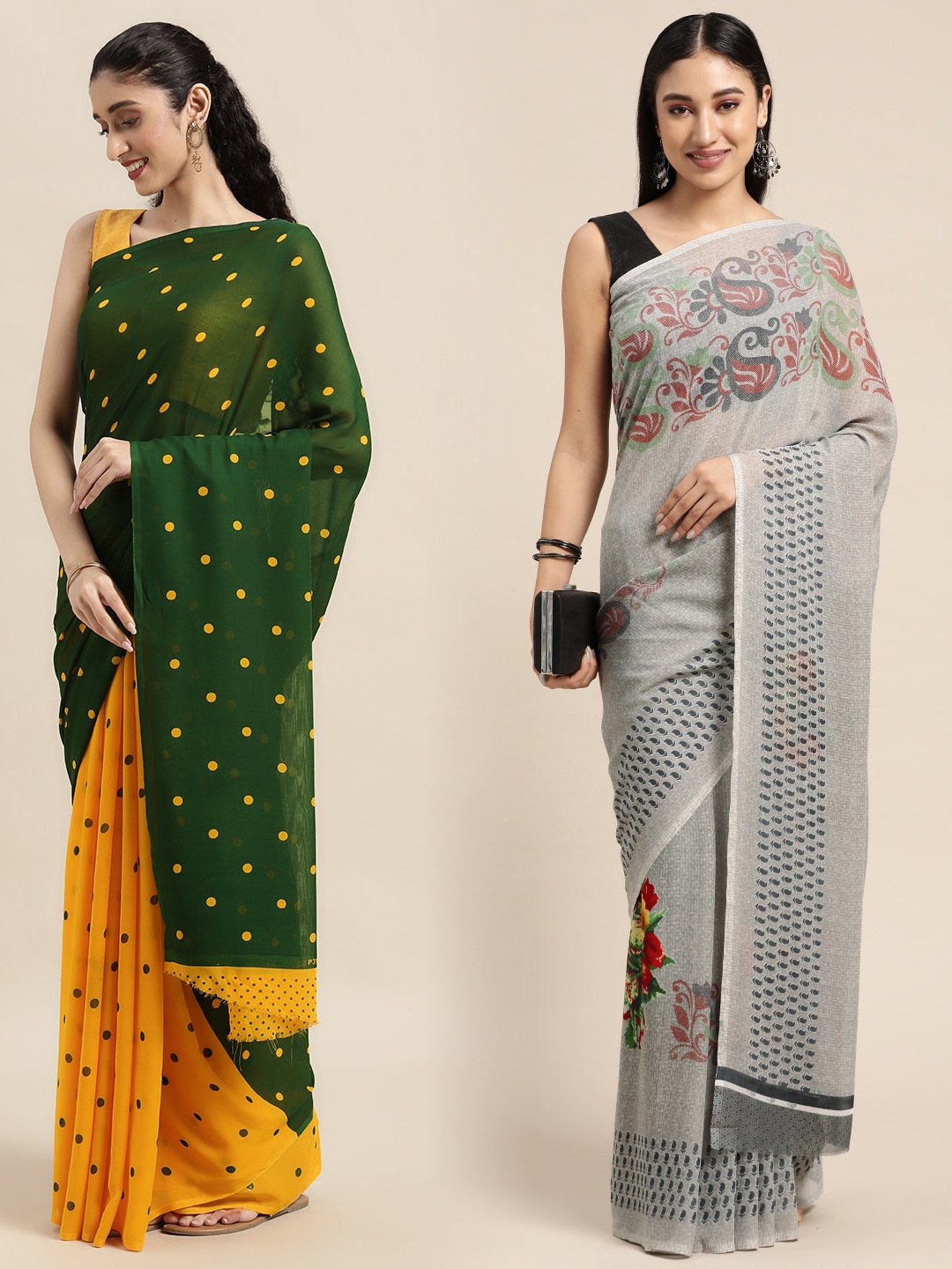 

KALINI Women Pack Of 2 Printed Sarees, Green