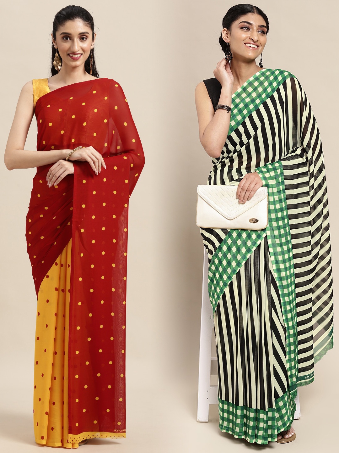 

ANAND SAREES Pack Of 2 Red & Yellow Polka Dots Saree